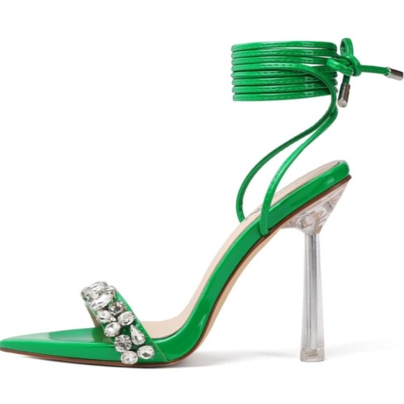 vivianly Rhinestone Lace Up Clear Heel Stilettos Size 9.5 NWT - Picture 3 of 9